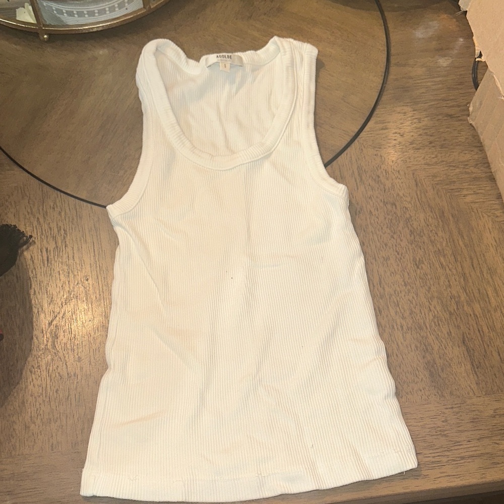 Agolde White Ribbed Tank Top